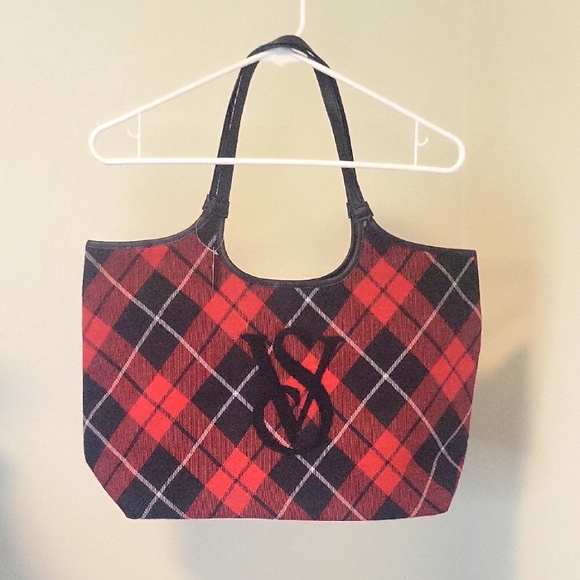 Victoria's Secret Handbags - Victoria Secret Weekender Red & Black Flannel Plaid Tote